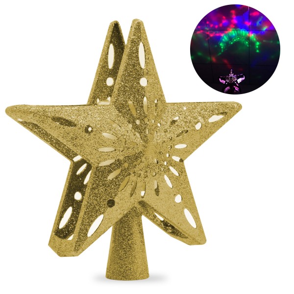 YOCUBY Star Christmas Tree Topper Lighted with Built-in Rotating Magic Ball, Christmas Decoration, LED Treetop Projector for Crown Christmas Tree, Xmas/Holiday/Winter Home Wonderland Party Ornament Gold