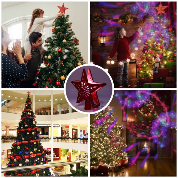 YOCUBY Star Christmas Tree Topper Lighted with Built-in Rotating Magic Ball, Christmas Decoration, LED Treetop Projector for Crown Christmas Tree, Xmas/Holiday/Winter Home Wonderland Party Ornament Red