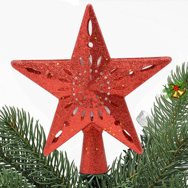 YOCUBY Star Christmas Tree Topper Lighted with Built-in Rotating Magic Ball, Christmas Decoration, LED Treetop Projector for Crown Christmas Tree, Xmas/Holiday/Winter Home Wonderland Party Ornament Red
