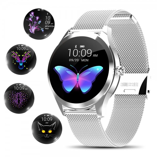 KW10 Smart Watch for Women, YOCUBY Novel/Stylish/Beautiful Smartwatch Bluetooth Fitness Tracker for Ladies with IP68 Waterproof, Female Period Tool, Heart Rate Sleep Monitor Calorie Counter Silver